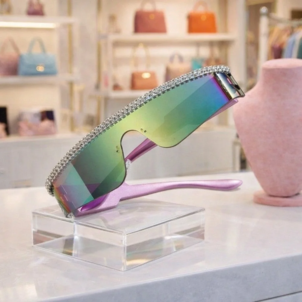 Sunglasses‎ Women Purple Diamond Rimless Futuristic Shield Frameless bling